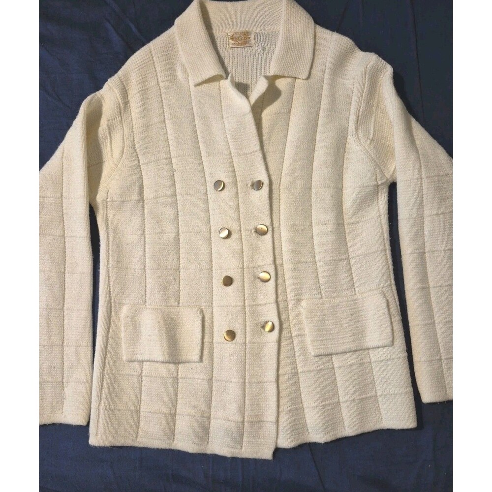 Mid Century Modern Ribbed Knit Buttondown Vintage Sweater Virgin Wool Med/Lg